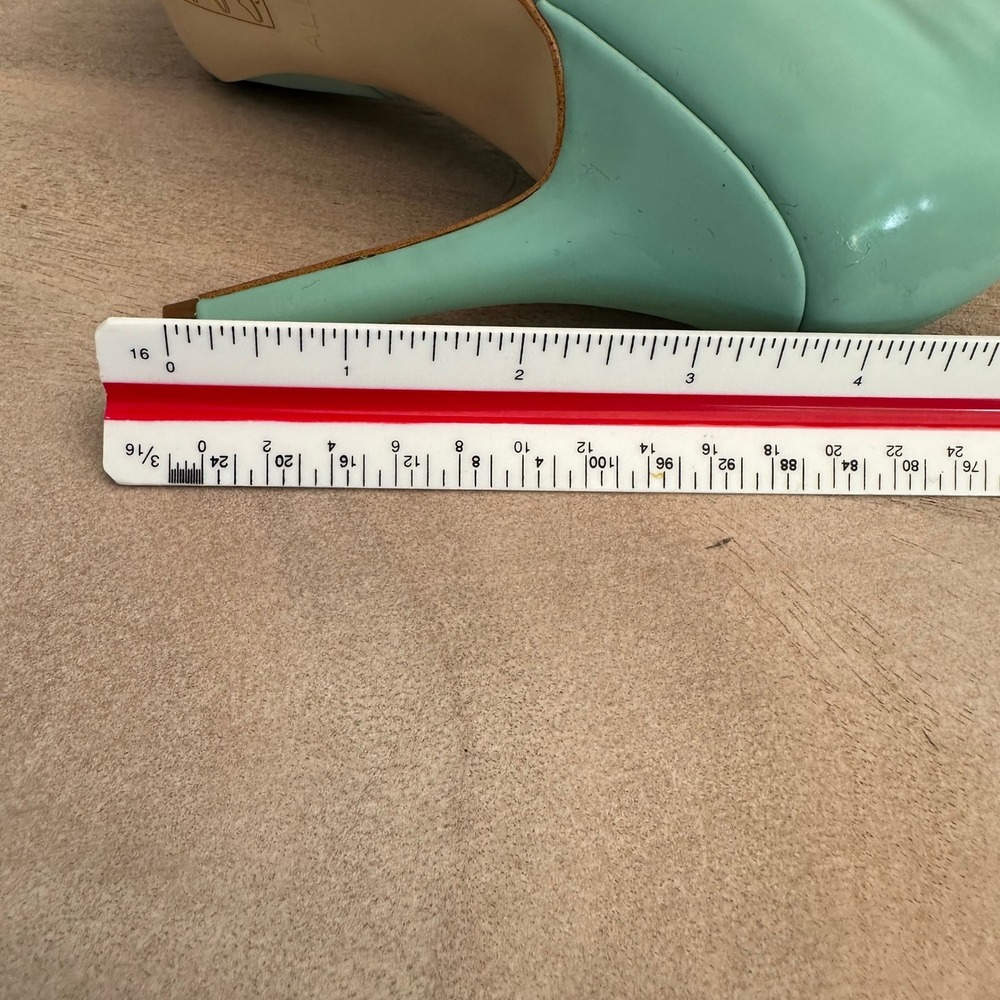 Aldo Mint Green Leather Pointed Toe Stiletto Pumps Scalloped Heel Womens 8 38.5 - Picture 5 of 13